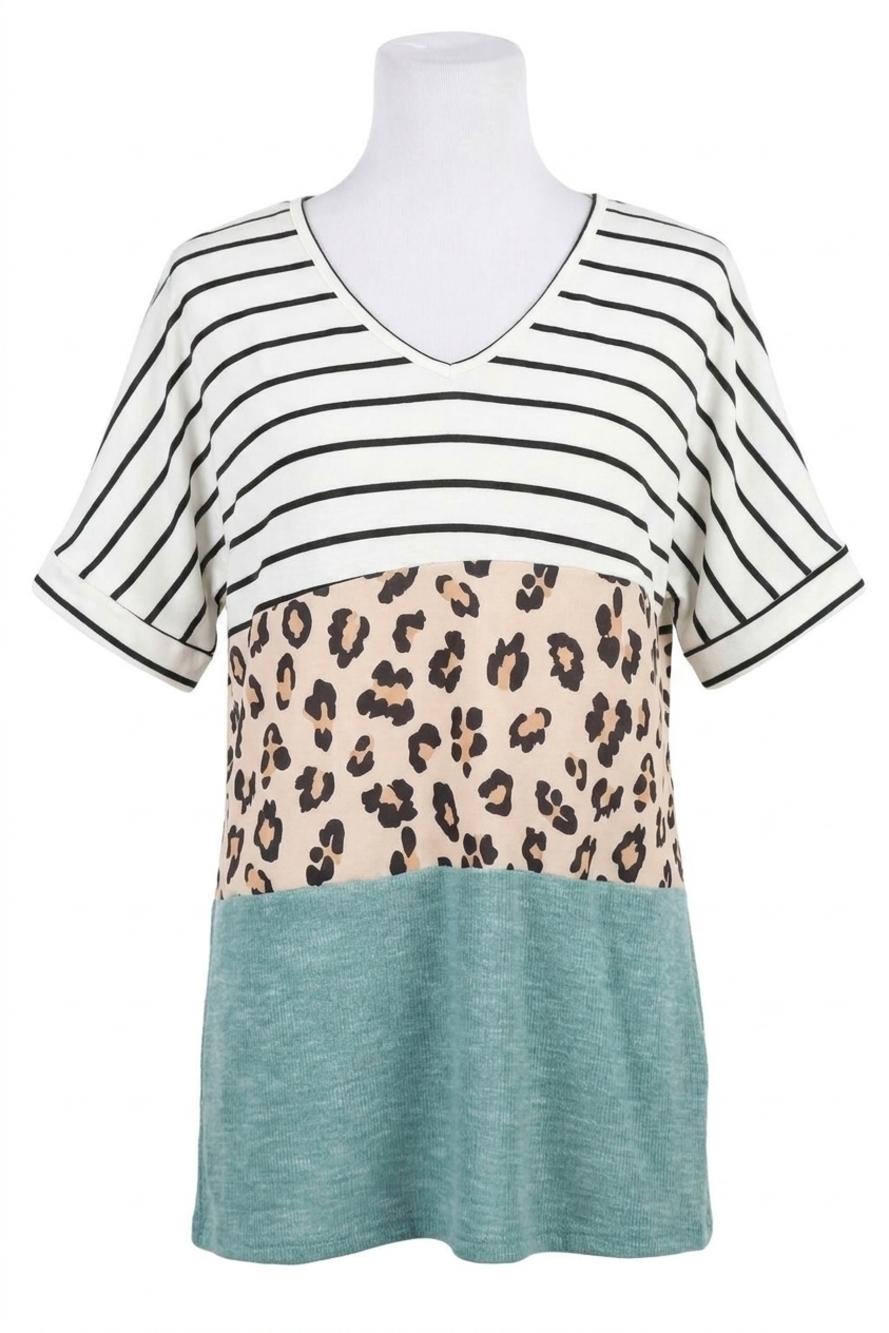 NEW HAPTICS colorblock short sleeve top in multi